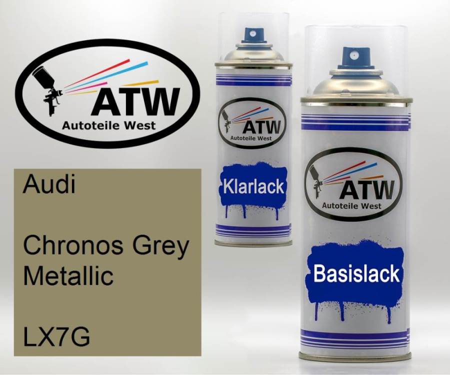 Audi, Chronos Grey Metallic, LX7G: 400ml Sprühdose + 400ml Klarlack - Set, von ATW Autoteile West.